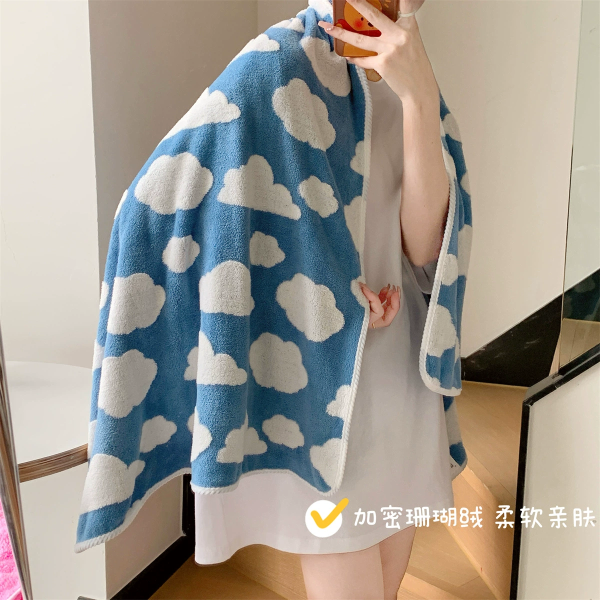 优港 Коралловый бархатный комплект, зимнее халат, милый мягкий топ-бандо, 4 предмета, утолщённая ткань