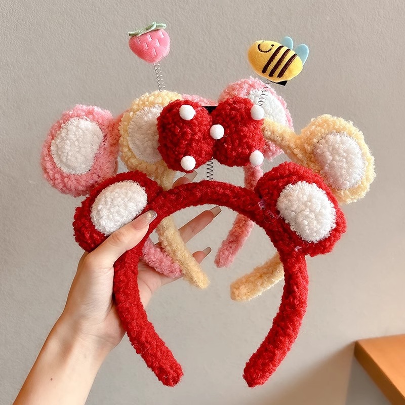 Corea del Sur lavado de la cara especial banda de cabello para mujeres 2024 nuevo lindo oso cabeza banda de cabello banda de cabello pinzas de cabello peluche tocado