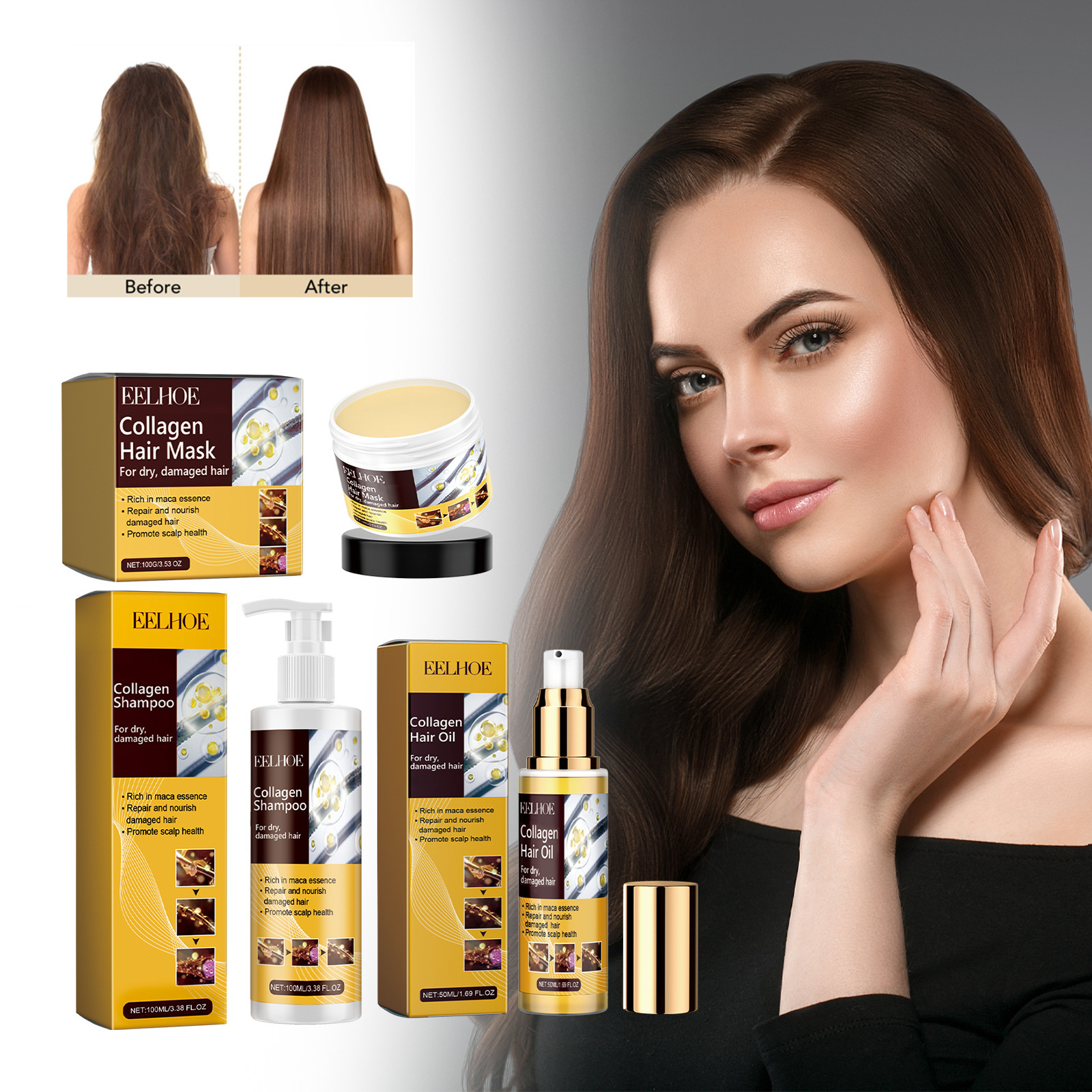 Eelhoe Collagen Hair Care Series Deeply Moisturizes and Improves Frizzy, Dry, and Split Ends, Making Them Smooth and Shiny