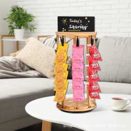 跨境木质零食展示架带夹子薯片零食陈列架桌面可旋转收纳架