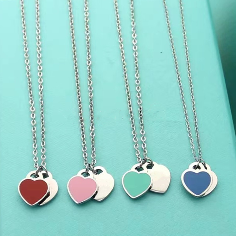 Stainless Steel Heart Shape Enamel Pendant Necklace