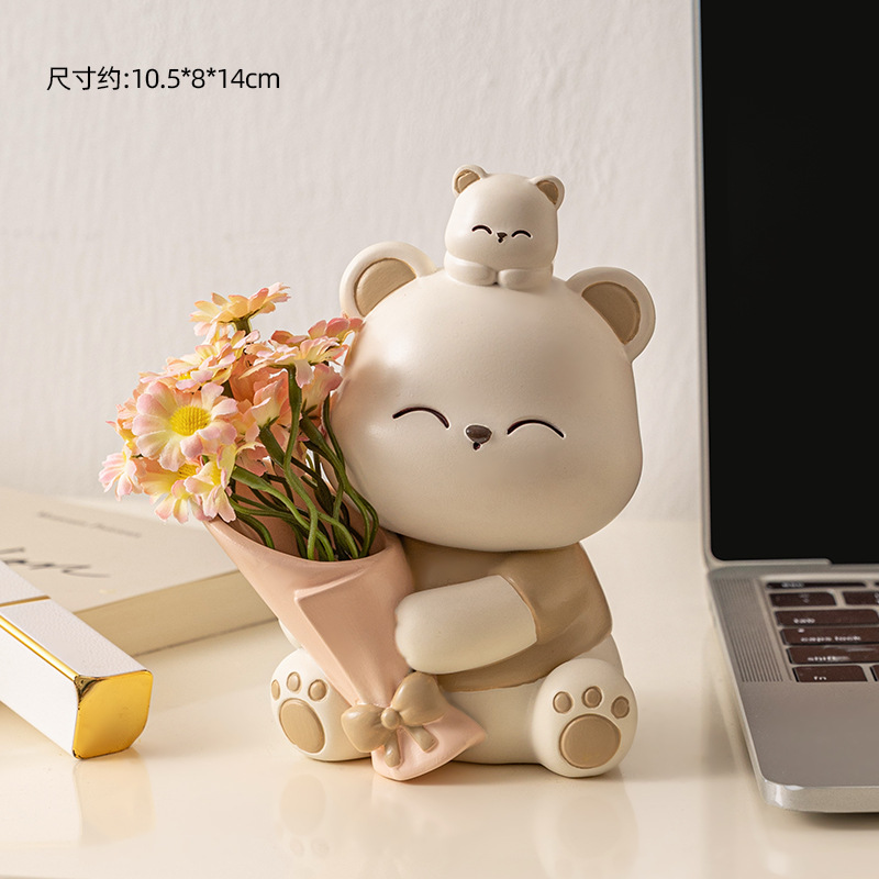 작은 꽃다발 곰 라이트 카레 컬러 카모마일 핑크