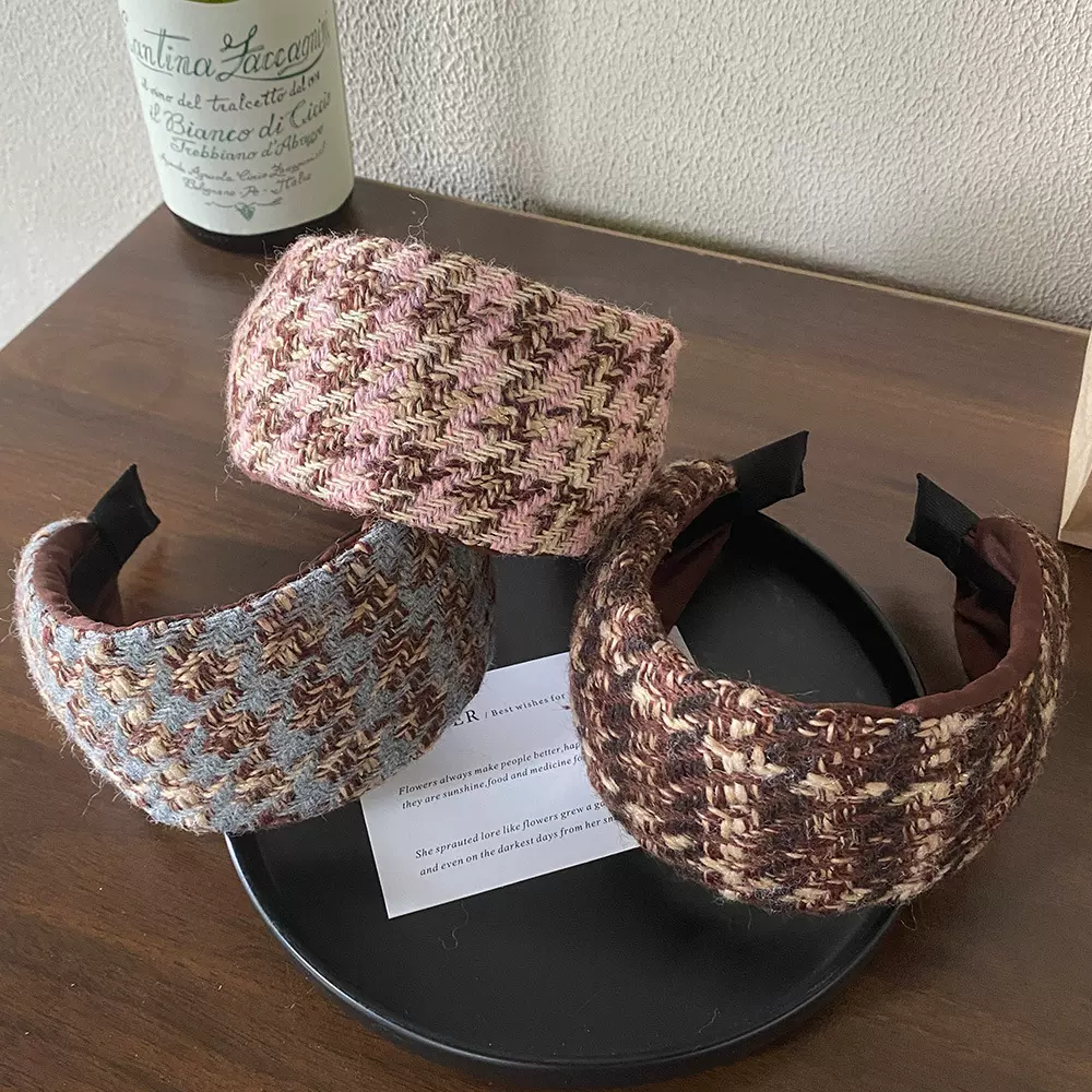 秋冬季针织加绒发箍多色发捆时尚加宽小众设计发头箍高颅顶发饰