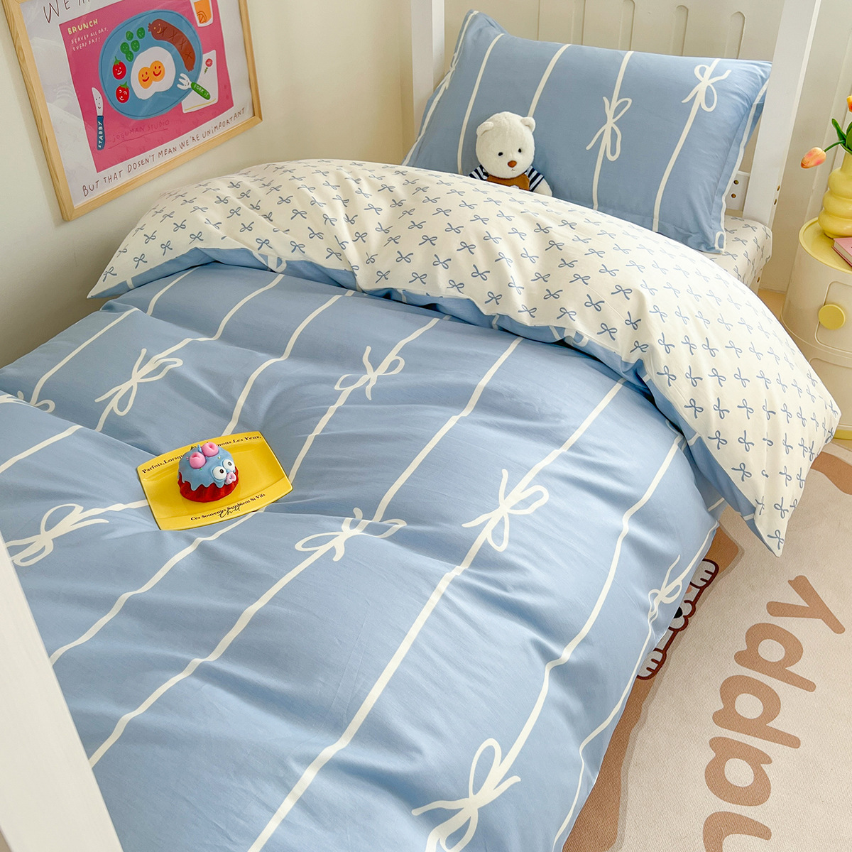 Dormitorio universitario ropa de cama de tres piezas algodón de cuatro piezas 100 sábanas individuales de algodón fundas de edredón