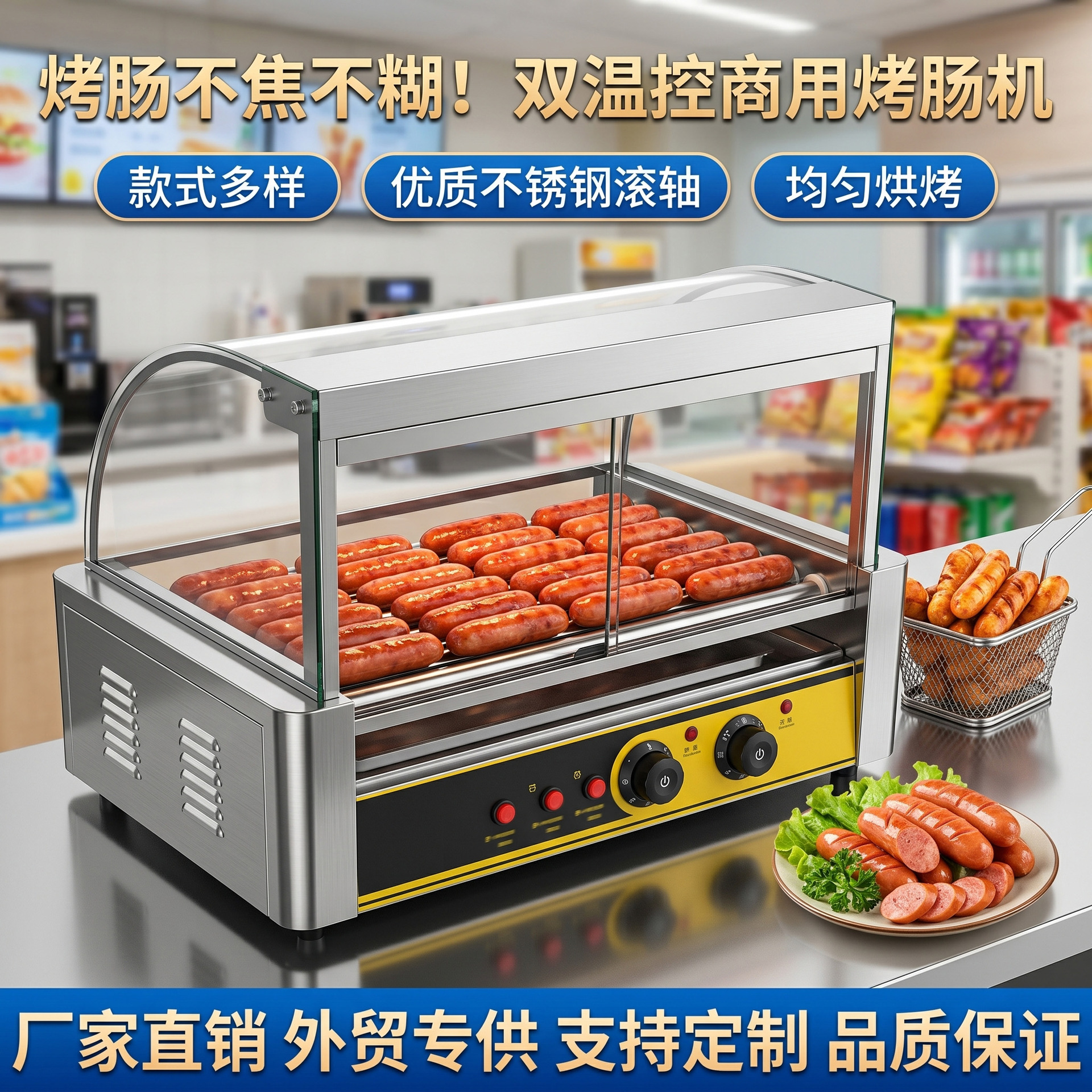 商用全自动恒温烤肠机小型带门便利店夜市摆摊全套台湾热狗机批发