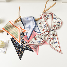 法式复古春秋季丝巾双面印花飘带绑包包发带丝巾时尚编发长条领巾