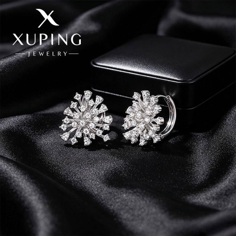 Xuping joyería estilo de moda europea y americana aretes exagerados doble fila brillante aretes de aretes de arroz de arroz pendientes de arroz transfronterizos aretes al por mayor