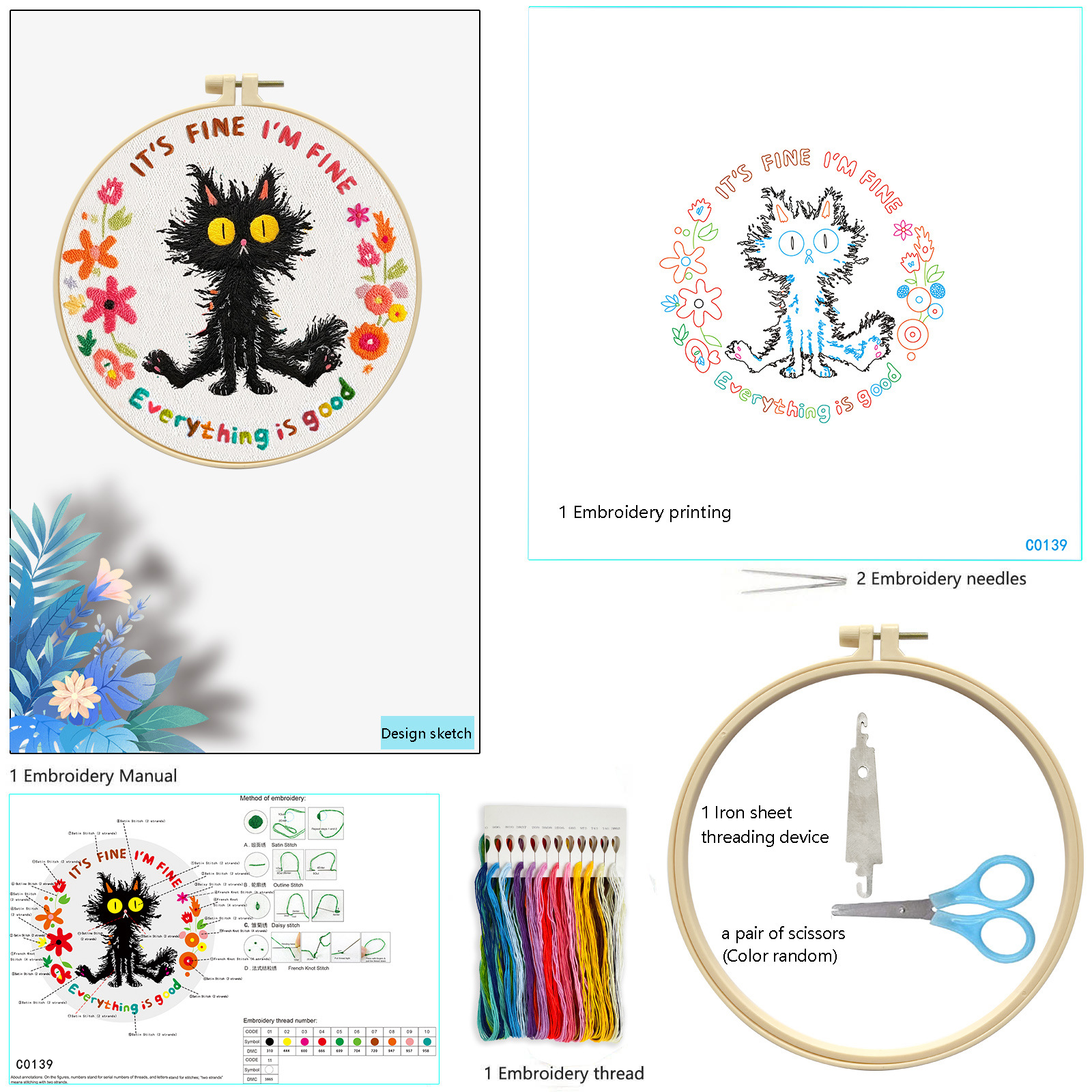 Nuevos productos transfronterizos bordados DIY material paquete buena suerte gatos decoración del hogar auto bordado fábrica al por mayor