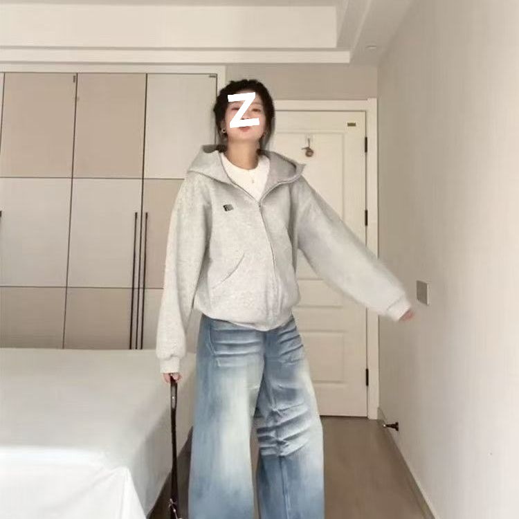 少女感拉满!!!【绣花字母】美式高街新款连帽卫衣女INS宽松外套潮|undefined