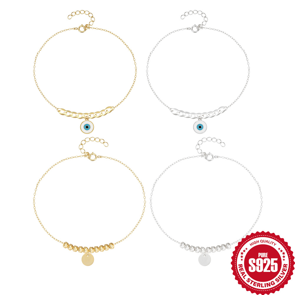 Moda europea y americana S925 plata esterlina simple cadena cubana del diablo ojo gota pulsera vintage imitación turquesa pulsera