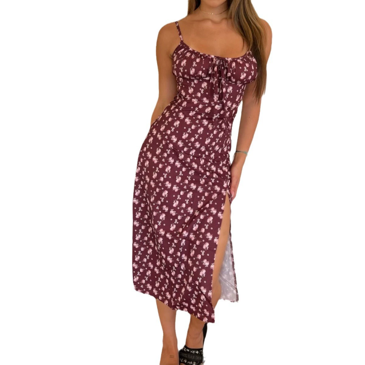 Spring Sexy Fashion Dress, European-American Style, Spaghetti Strap with Side Slit