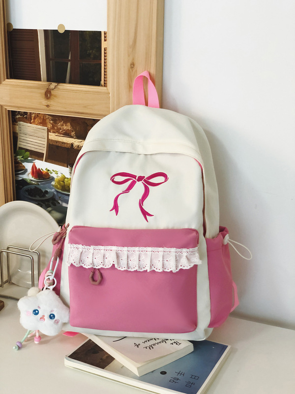 书包女小学三到六年级甜美风蝴蝶结双肩包尼龙耐磨小清新双肩背包|undefined