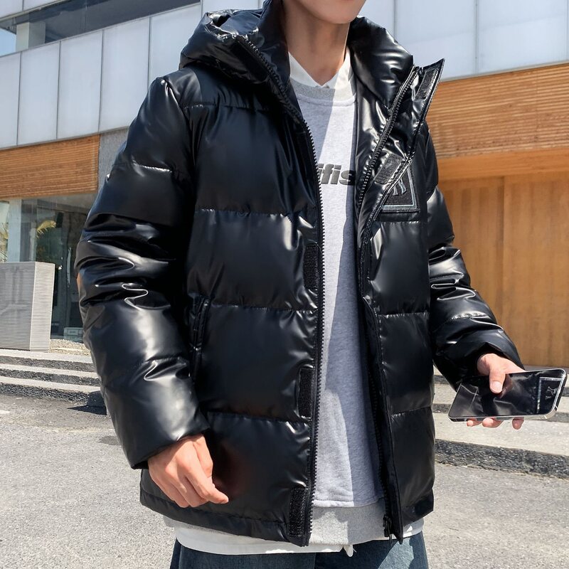 Winter's hottest item: a high-end, no-wash, shiny, versatile white duck down jacket with a zipper and rainbow design, perfect for couples