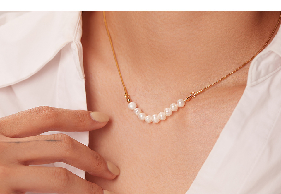 Retro Geometric Stainless Steel Titanium Steel Plating Pearl Necklace