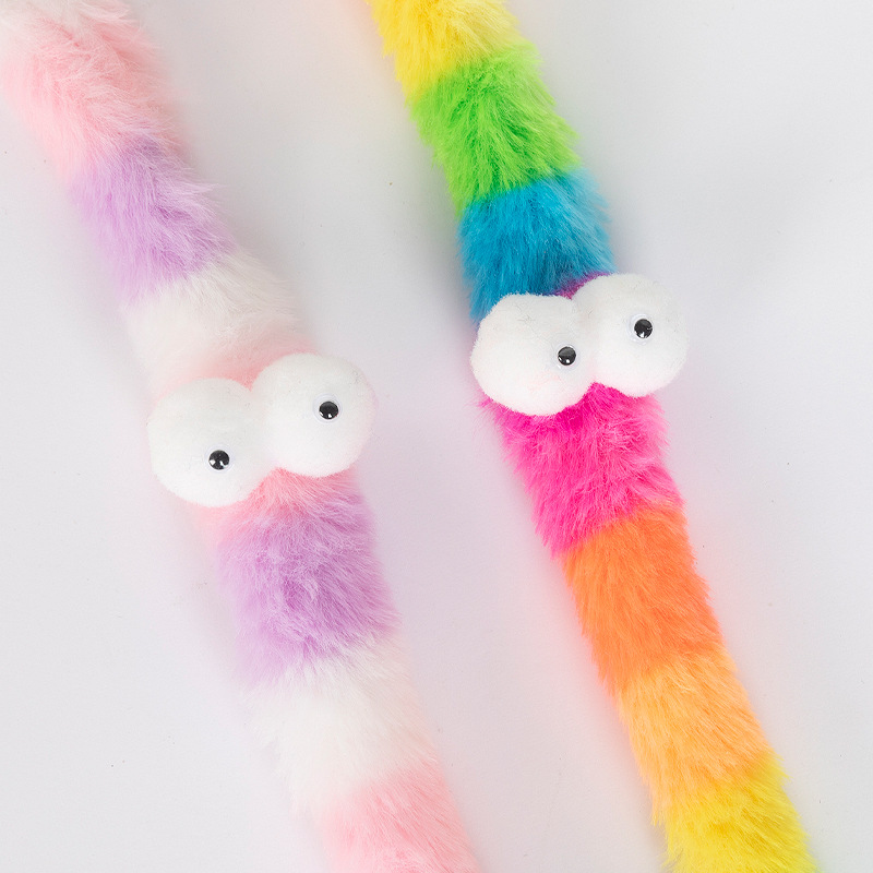 Divertido gato palo en stock al por mayor de cuero Taobao franela Arco Iris serpiente color largo terciopelo tira divertido gato palo gato juguete para mascotas