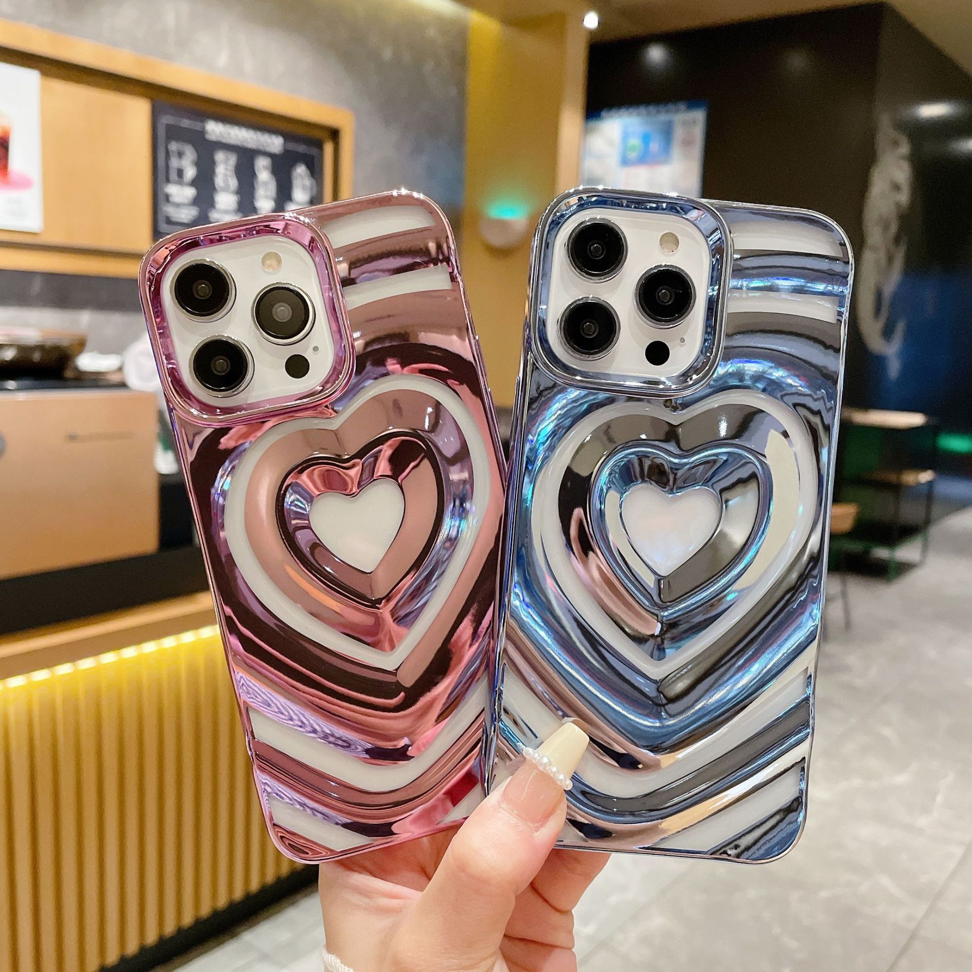 電鍍立體愛心iPhone15ProMax手機殼適用蘋果14Pro潮流12/11保護套