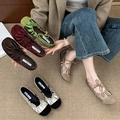 复古风褶皱新中式圆头玛丽珍单鞋女2025春秋新款温柔一字带奶奶鞋