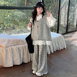 儿童套装女童中大童春季一整套春秋装2025新款蕾丝马甲套装三件套
