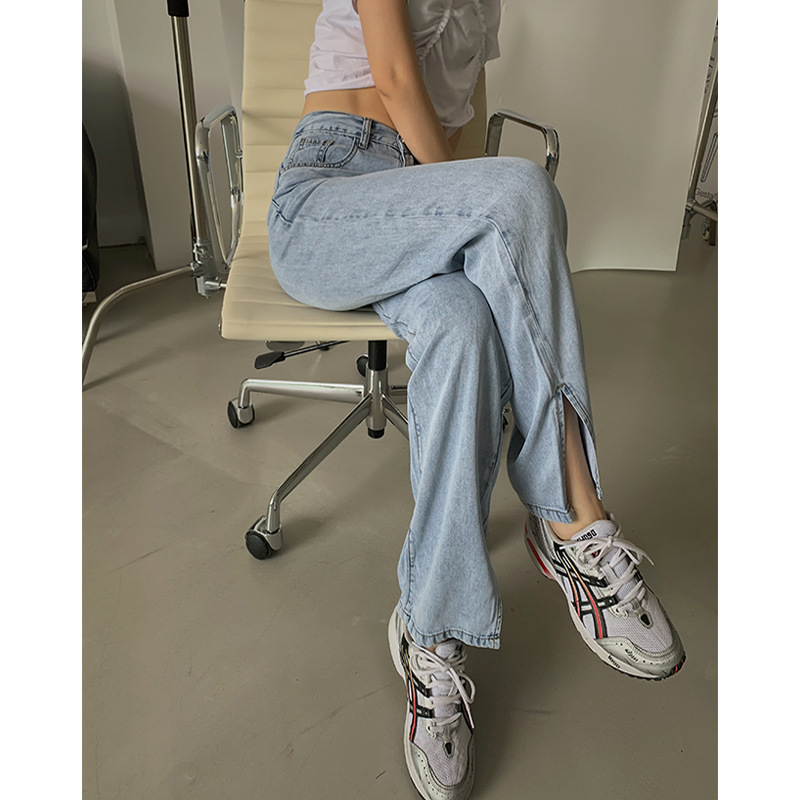 Du Xiao house 2021 summer new pattern Tencel Jeans Paige Split ends Easy Straight Mopping the floor Wide leg pants