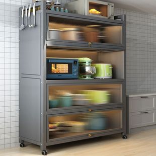 Household Floor-standing Restaurant Side Cabinet Extra Thick Dust-proof Microwave Oven Storage Locker Pot with Door Storage Rack