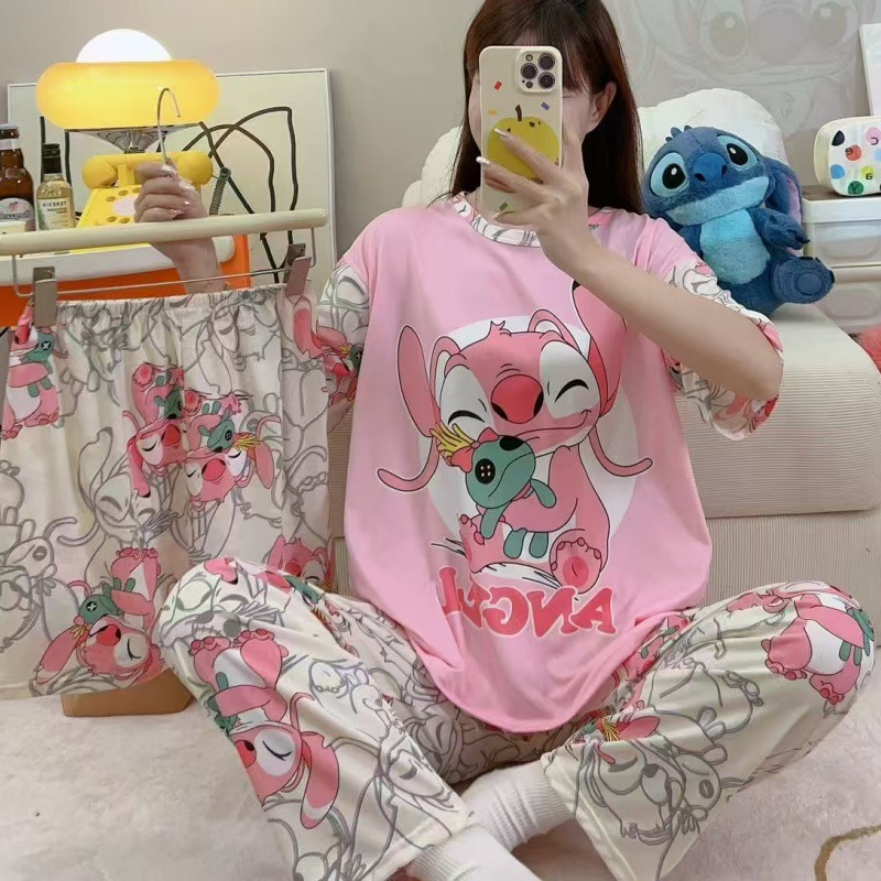 Pijamas de verano transfronterizos pijamas de leche de seda de tres piezas set de dibujos animados comercio exterior ropa para el hogar pantalones de mangas cortas lindos
