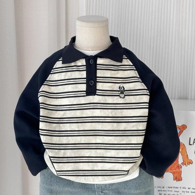 Boys' Sweatshirt 2026 Spring Children's Polo Shirt with Collar, Stylish Pullover for Boys, Trendy Top for Toddlers