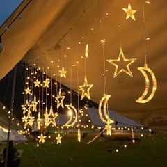 Five-pointed star moon snow curtain light outdoor camping decoration light string room bedroom window holiday decoration colored lights
