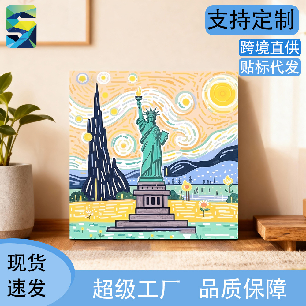 Transfronterizo nuevo mundo pinturas al óleo digital con marco diy acrílico rellenado a mano curar pinturas decorativas paisajísticas