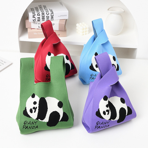 Large Panda Bag with Hand Strap, Women's Knitted Gift for Festivals, Gift for Family, Knitted Sweatshirt with Handle for Shopping, Autumn and Winter