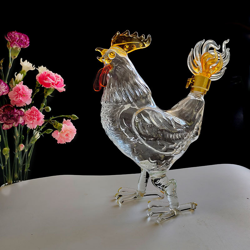 现货动物造型公鸡创意酒瓶高硼玻璃洋酒酒器12生肖异形玻璃瓶