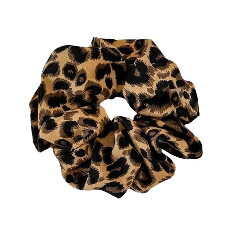 Leopardo estampado intestino anillo de cabello de seda para mujeres 2025 nuevo perezoso viento cola de caballo de alta elasticidad cabello de cabello duradero
