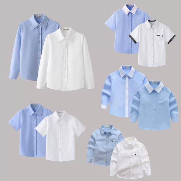 2025 New Boys' Long-Sleeve Shirt Spring and Autumn Children's Baby White Shirt Versatile Base Performance Wear School Uniform