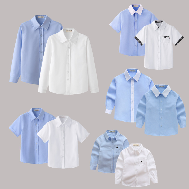 2025 New Boys' Long-Sleeve Shirt Spring and Autumn Children's Baby White Shirt Versatile Base Performance Wear School Uniform