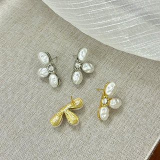 侣贡新款立体花瓣花朵耳钉高级感小众复古设计镶嵌珍珠耳环耳饰