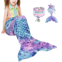 跨境美人鱼法兰绒穿戴毯子 鱼尾套脚毯美人鱼装扮儿童成人睡袋