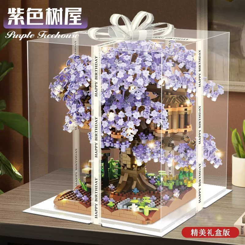 Конструктор Building Set Legо Cherry Blossom Tree, маленькие кирпичики, варианты LED и из акрила, подарок на день рождения