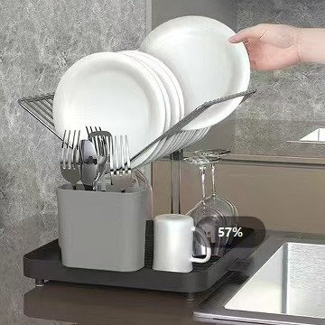 Estante de drenaje de cocina Estante de almacenamiento de platos palillos cucharas Estante de almacenamiento de acero inoxidable Estante de platos Estante de platos multifuncional