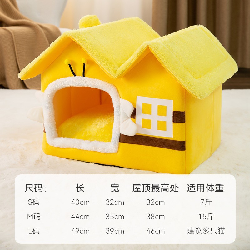 Gatos otoño y invierno casa de doble techo, perros calientes, perros lindos, dibujos animados desmontables y limpiables, cuatro estaciones de perros