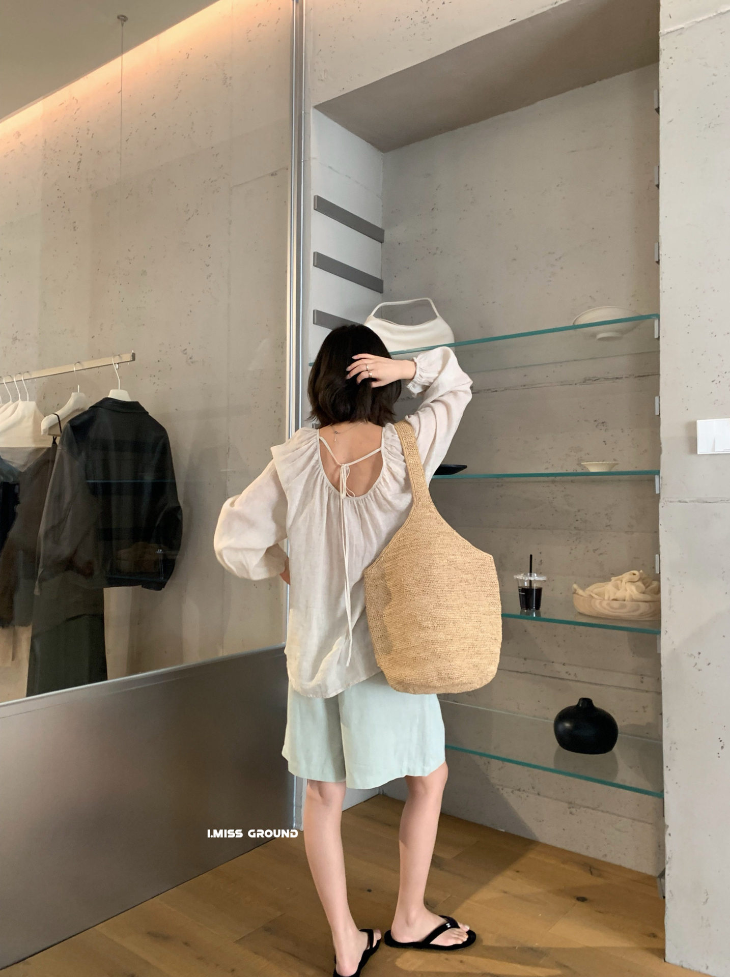 Áo sơ mi nữ tay lửng chất liệu ramie thoáng mát phong cách Pháp — trắng ngà, hồng nhạt, Bột cam, Vàng nhạtcolor chi tiết 33
