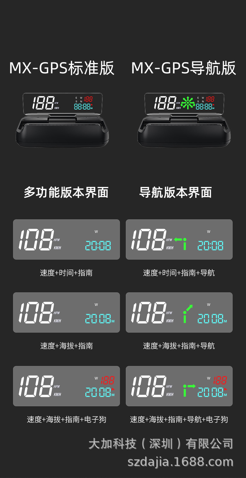 Big Plus Car Universal Electric Folding Lifting hud Head-up Display Car GPS Speed Electronic Dog Navigator