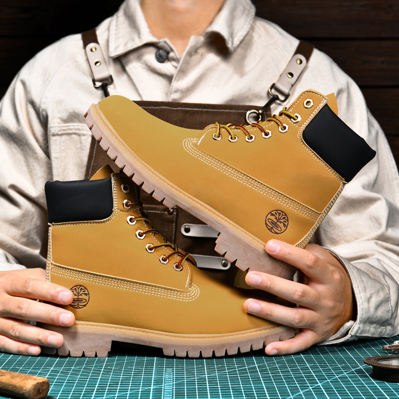 Autumn and winter 2024 new high-top couple Martin boots fleece-lined warm thick-soled rhubarb boots high quality men's and women's shoes