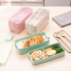 小麥秸稈飯盒上班族學生飯盒日式便當盒三層拆卸隔板可微波加熱