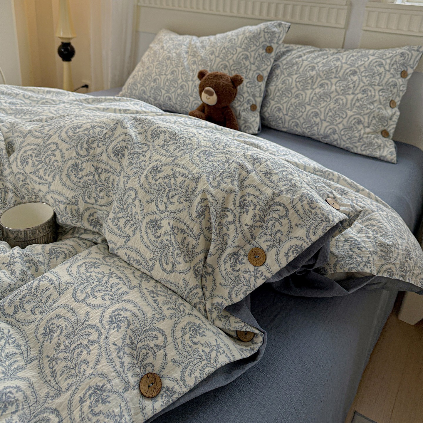 25 New Cotton and Linen Retro Button Style Four-Piece Student Dormitory Original Linen Three-Piece Set Single Piece Quilt Cover Pillowcase Chemical Fiber