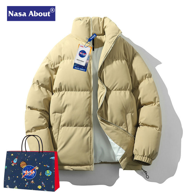 NASA stand collar trend cotton-padded jacket for boys and girls new winter thick warm down casual loose bread suit for couples