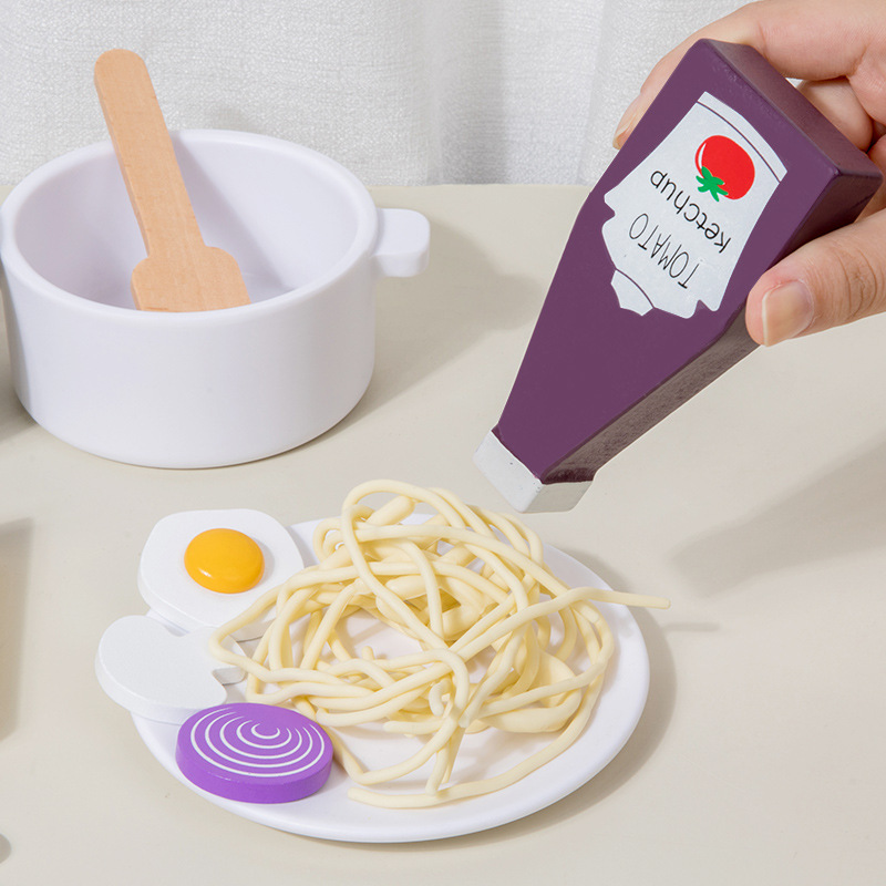 新しい木製ミニポータブルシミュレーションパスタマフィンセットボトル調味料ままごとおもちゃ|undefined