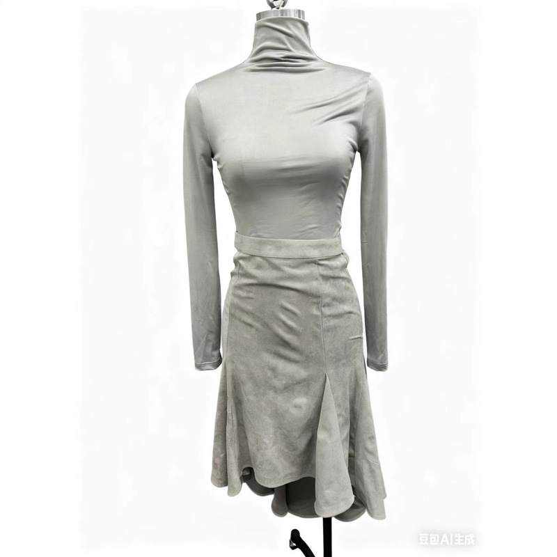 2025 New High-Neck Long-Sleeved Asymmetrical Slim Dress Yj783 2025 New High-Neck Long-Sleeved Asymmetrical Slim Dress Yj783