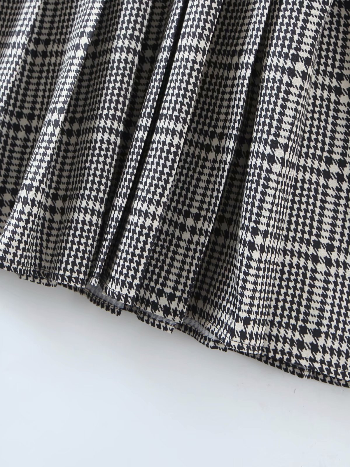 houndstooth check strap pleated short dress NSAM39603