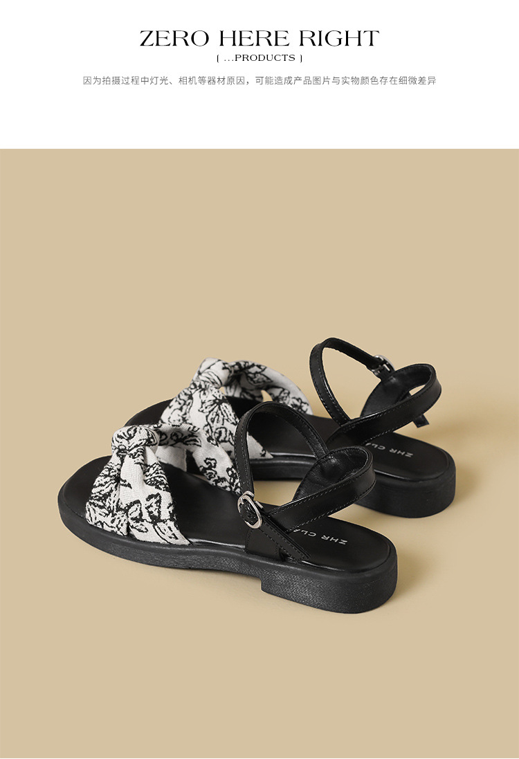 Sandal nữ quai ngang cổ điển họa tiết hoa, đế dày tăng chiều cao — AY373 Đen chi tiết 18