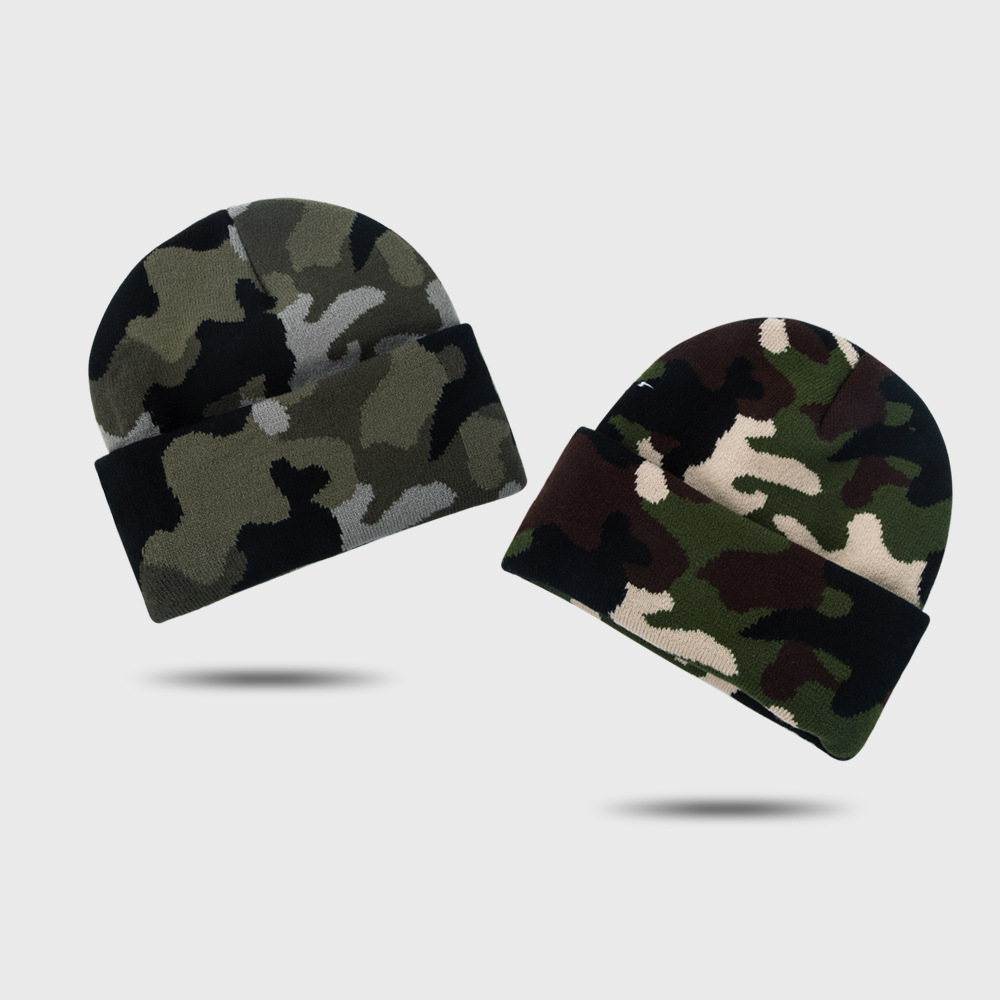 Fashion Thickened Double-layer Camouflage Knitted Hats Fall/winter Jacquard Woolen Hats Outdoor Leisure Curled Hedging Caps display picture 1