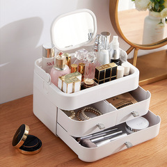 Instagram-worthy drawer-style desktop vanity with mirror, dust-proof transparent portable cosmetic storage box made of plastic